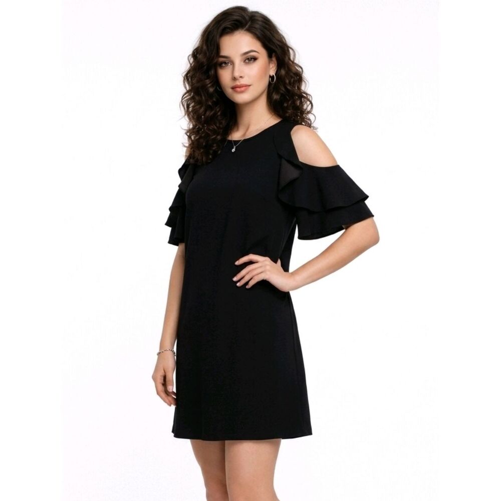 Kate Spade New York Black Cold Shoulder Crepe Shift Dress Size S